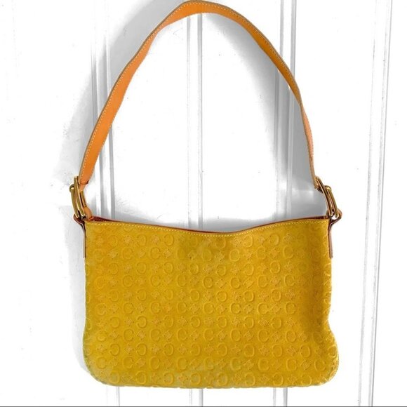 CELINE LEATHER BAG YELLOW SUEDE C MACADAM HANDBAG FRANCE DESIGNER SHOULDER  BAG - Picture 3 of 17